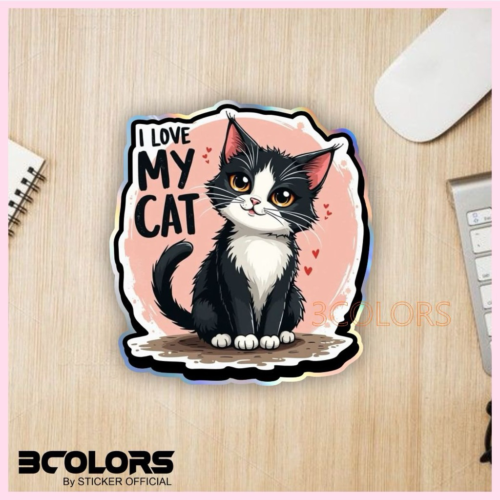 kucing, i love you cat, stiker bertestur timbul hologram
