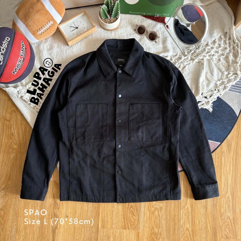 SPAO Black Denim Casual Jaket size L-XL • 100% Original