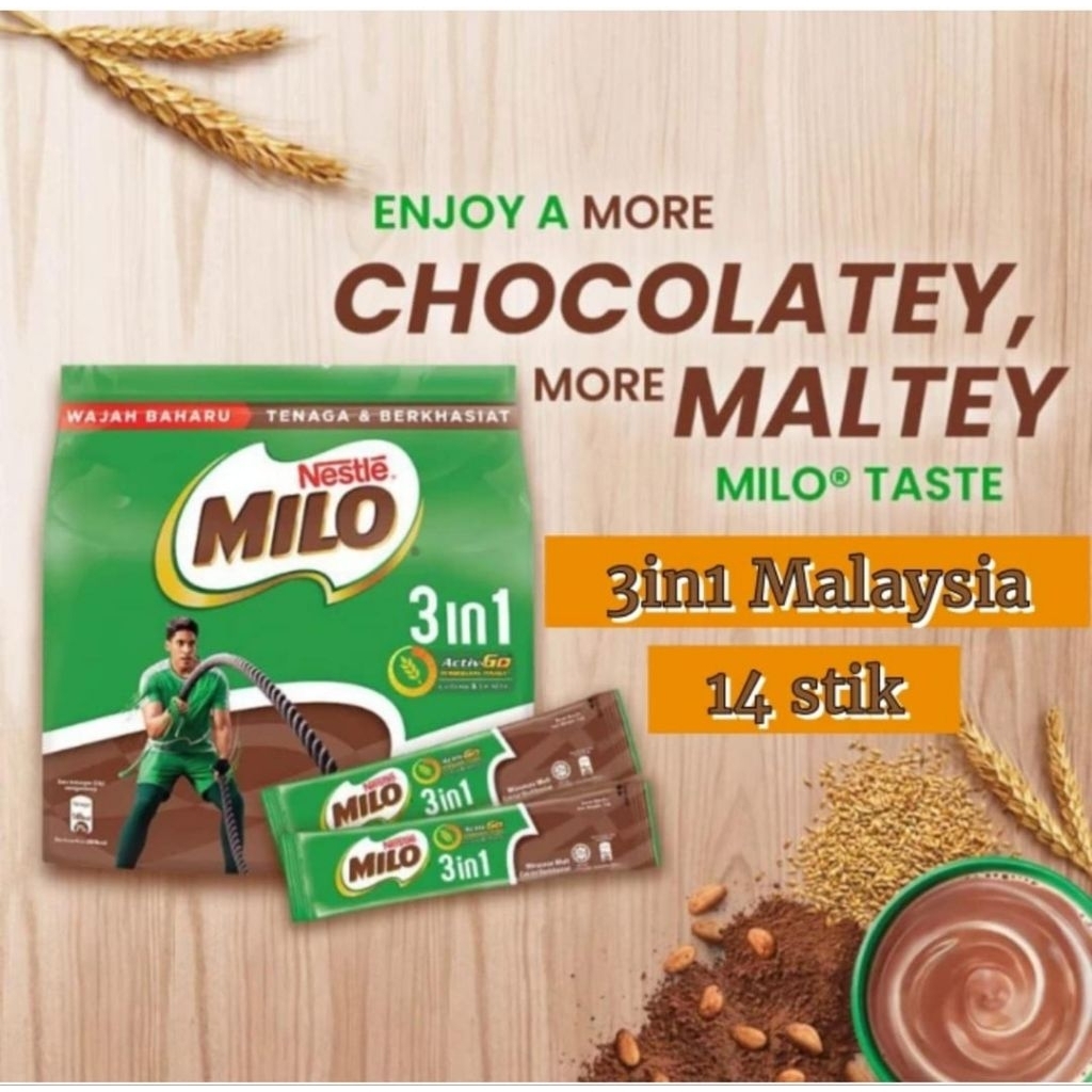 Milo 3in1 Susu Coklat 14 Sachet 33 Gram - Coklat, Malty, Bergizi