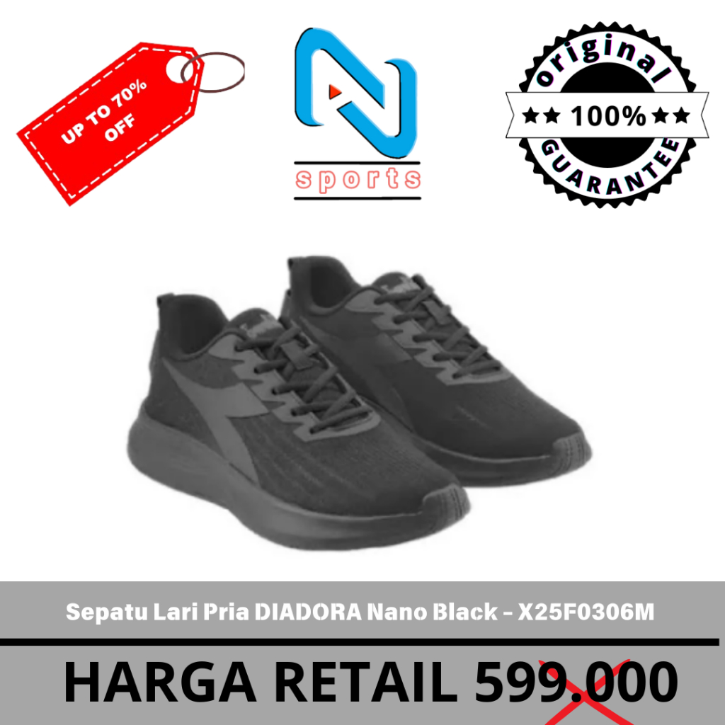 Sepatu Lari Pria DIADORA Nano Black - X25F0306M Original 100%