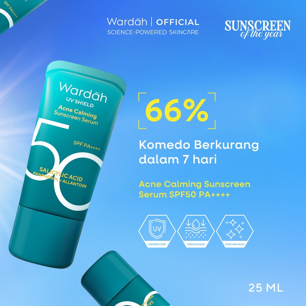 Wardah Sunscreen UV Shield Acne Calming Serum SPF 50 PA++++ 25ml 40 ml 100ml - Sunscreen Wajah Mered