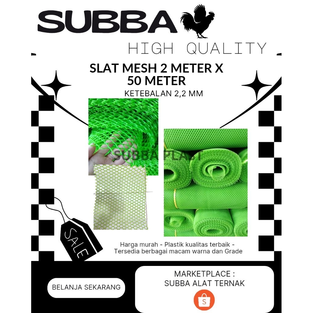 SLAT ROLL KANDANG AYAM - SLAT PLASTIK ROLL - SLAT MESH ROLL BROILER - 2 M * 50 M Ketebalan 2.2 mm