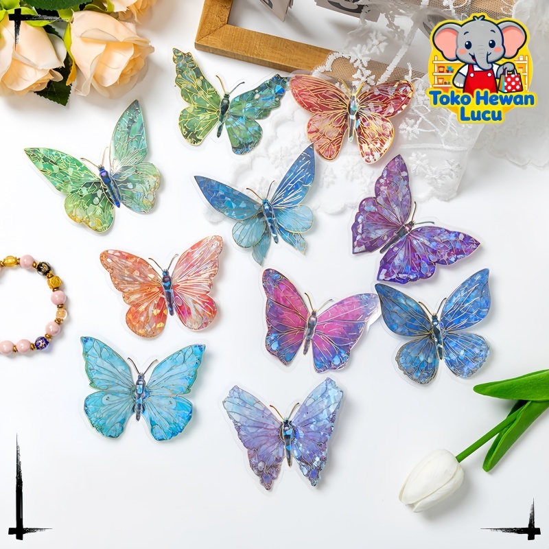 Topper Kupu Kupu Hologram Gold - Decorative Butterfly Cake Topper/Stiker Dinding Kupu-kupu/12pcsBerb