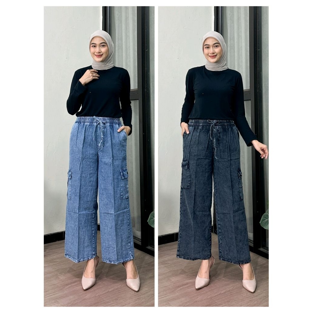 celana kulot jens cargo - celana kulot jens snow - celana kulot jens wanita - celana kulot jens keki