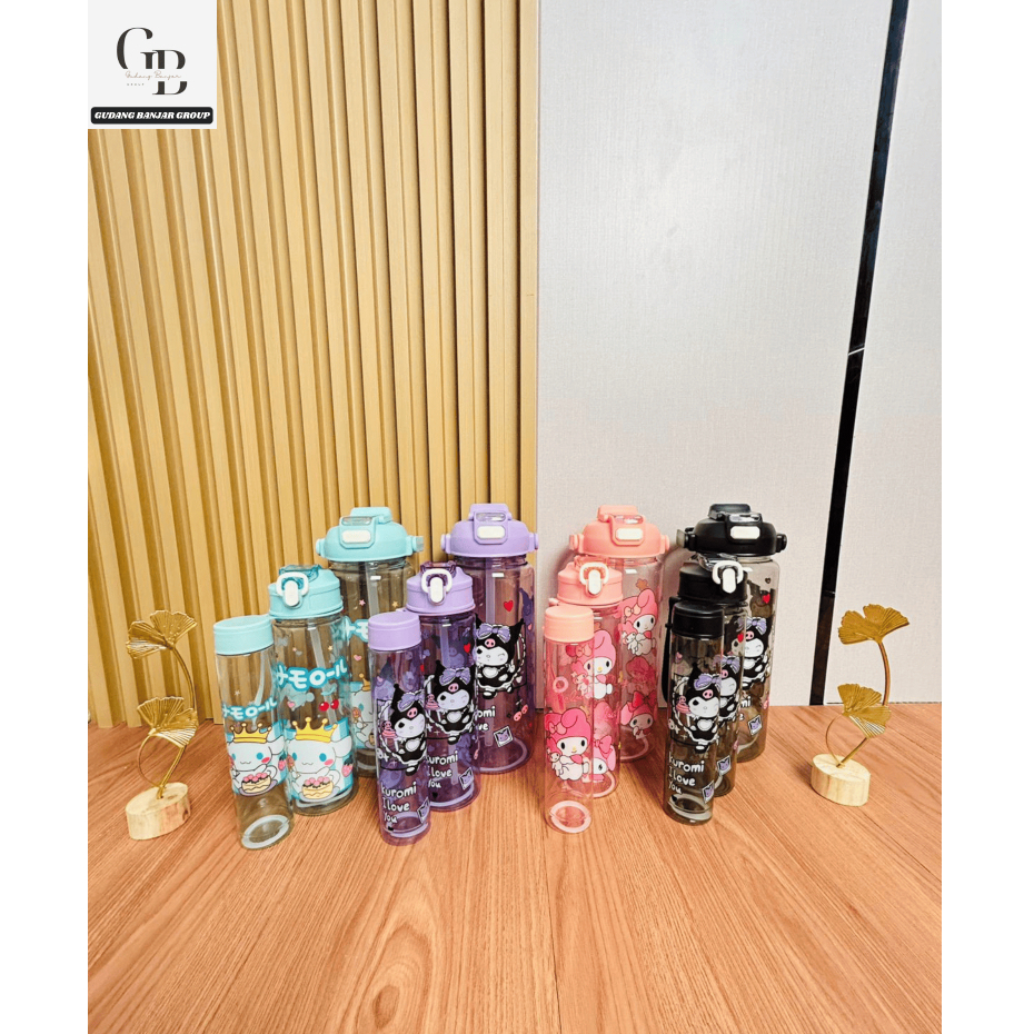Botol Minum Plastik Beranak Sanrio 3 in 1 Kuromi Ungu , Cinnamonroll , Kuromi Hitam , My Melody Free