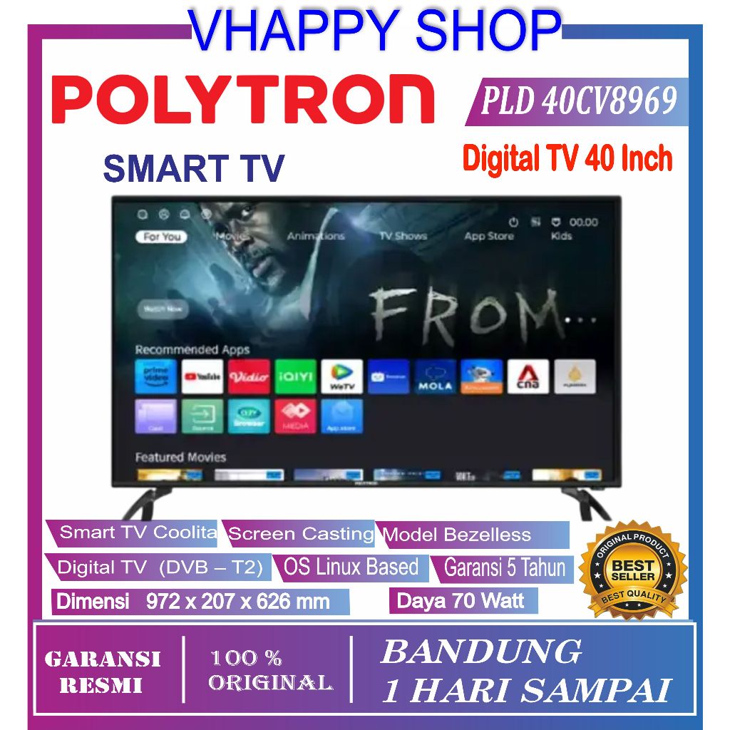 LED TV Polytron 40 INCH SMART TV PLD-40CV8969 Digital Tv Full Hd