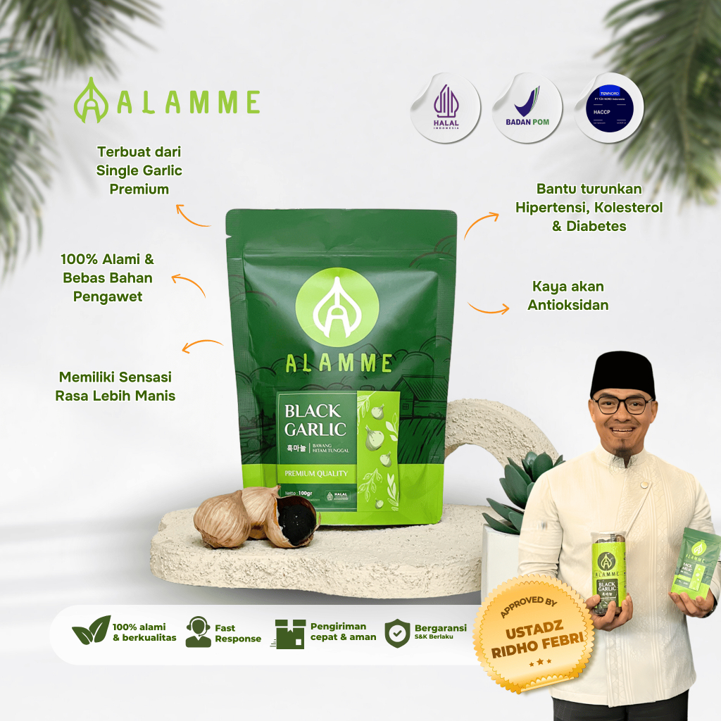 Alamme Black Garlic Fermentasi Pilihan Kemasan 100 Gram, Herbal Alami Garlic Bawang Hitam Tunggal Al