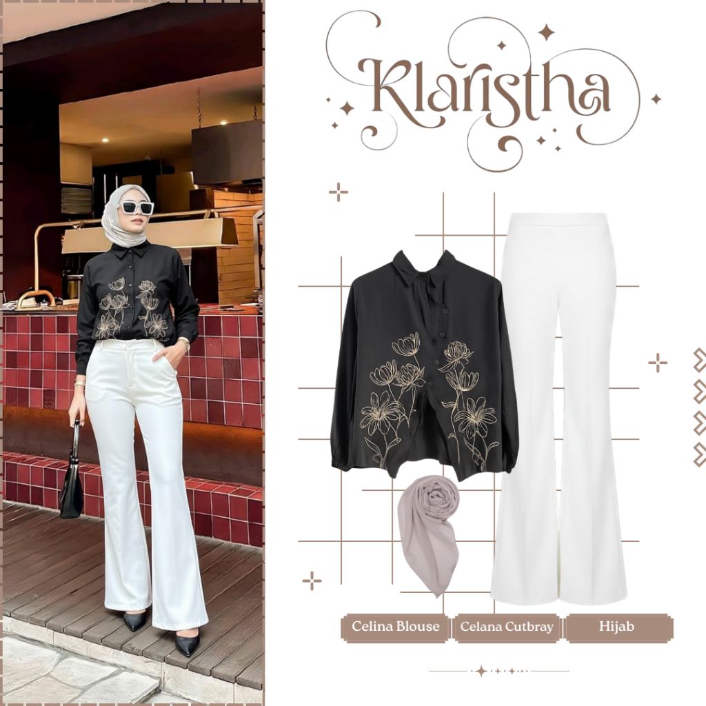 One set Wanita Kekinian|| Blouse Korean Style + Celana Cutbray Fit + Hijab Segiempat ||  Setelan Blo
