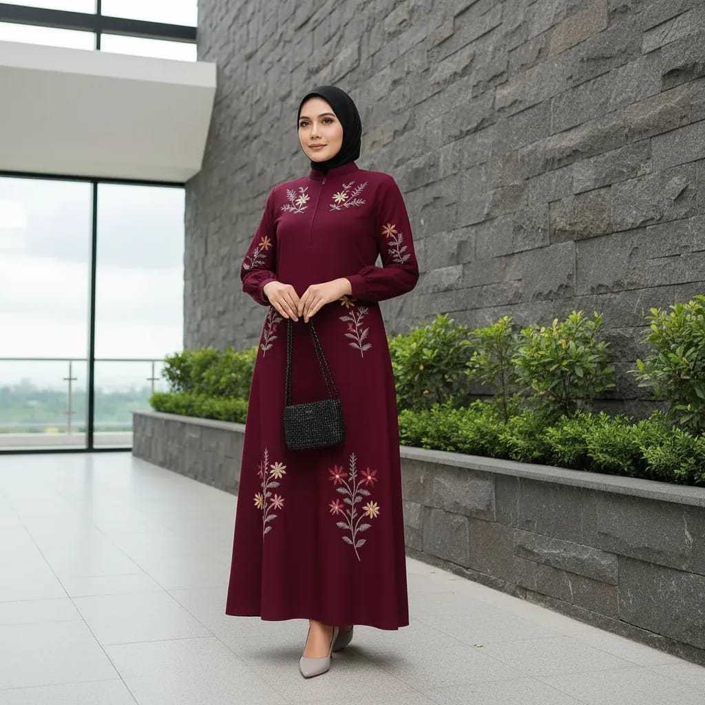 N2fashioh - Gamis bordir bahan marabella marapi mato aia