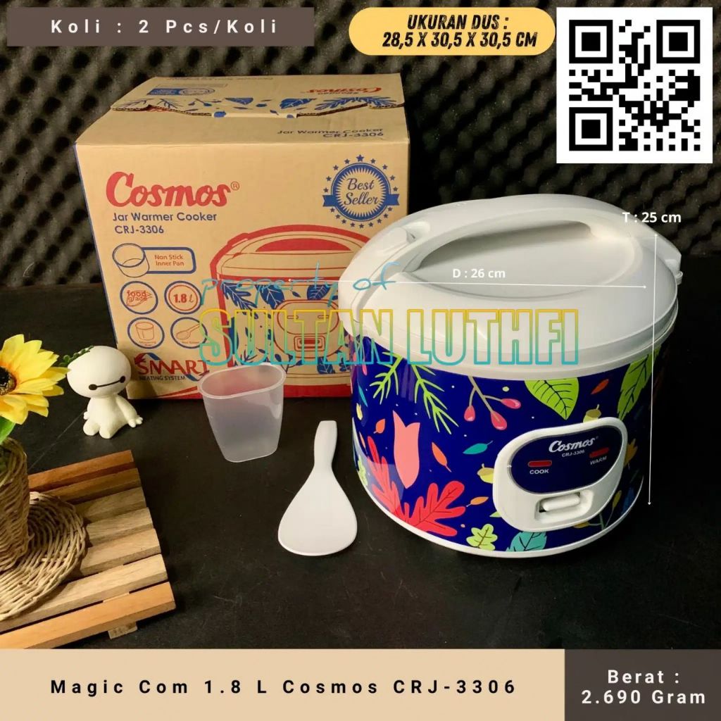 Magic Com Cosmos CRJ-3306 1.8L Jar Warmer Cooker | Rice Cooker Mini Anti Lengket | Hemat Listrik
