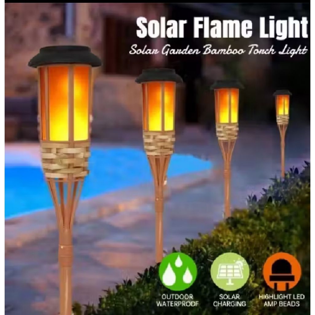 lampu taman buluh bambu tancap tenaga surya sollar