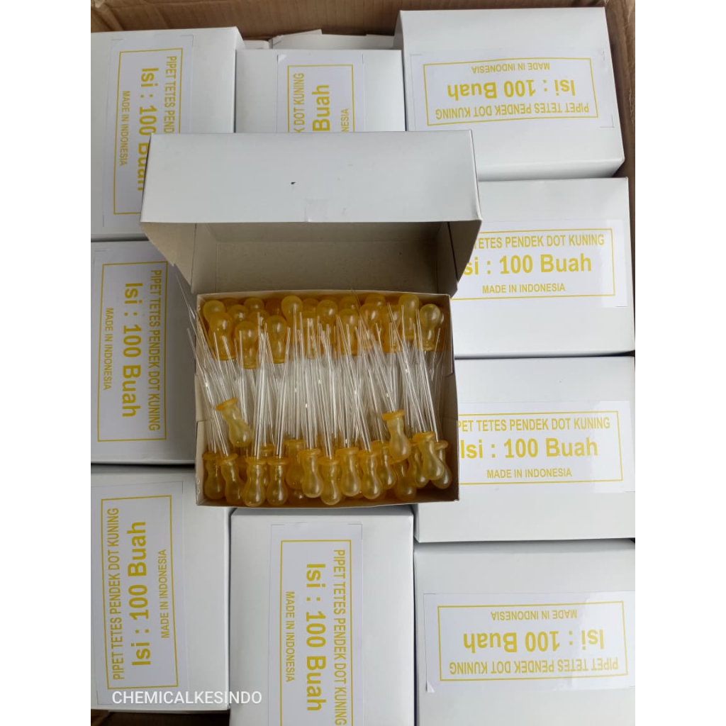 Pipet Tetes Kaca Dot Kuning ukuran 10cm 10,20,&30 pcs ORIGINAL