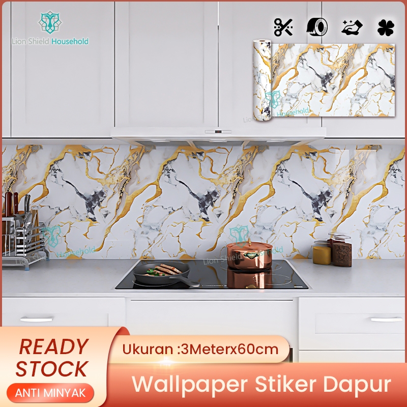 Wall Sticker Dapur Anti Air / Sticker Dinding Minyak 60Cm X 3M / Wallpaper Stiker Dinding Dapur Anti