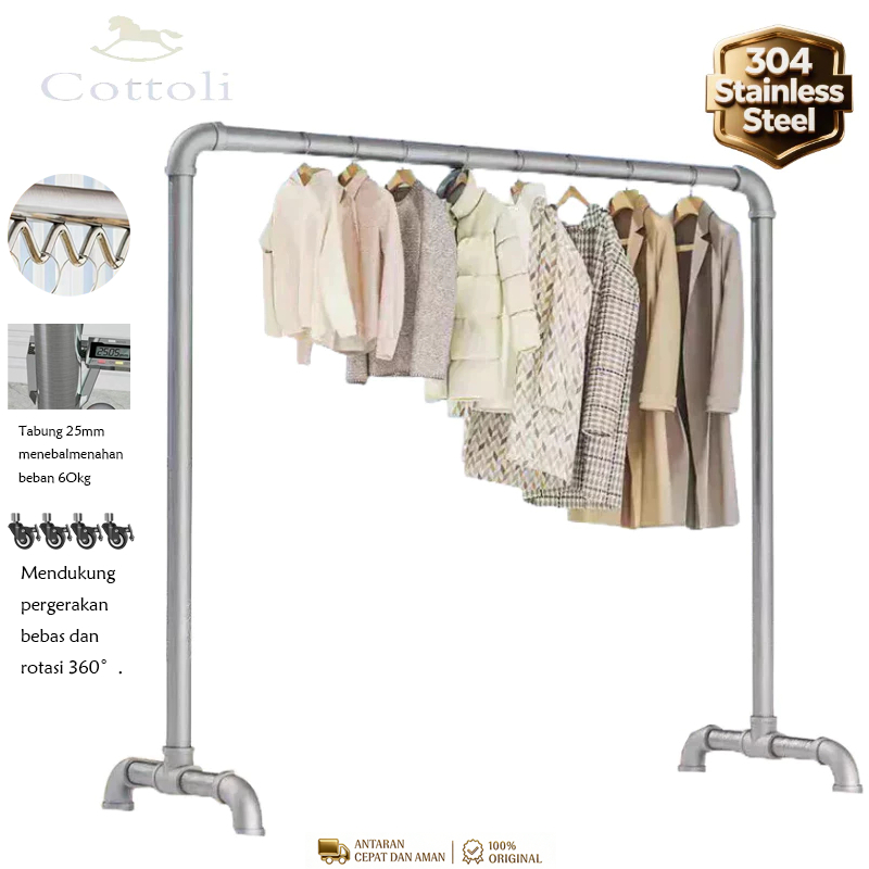 Cottoli Jemuran Pakaian Roda Minimalis Jemuran Baju Tabung Baja Jemuran Baju Stainless Jemuran