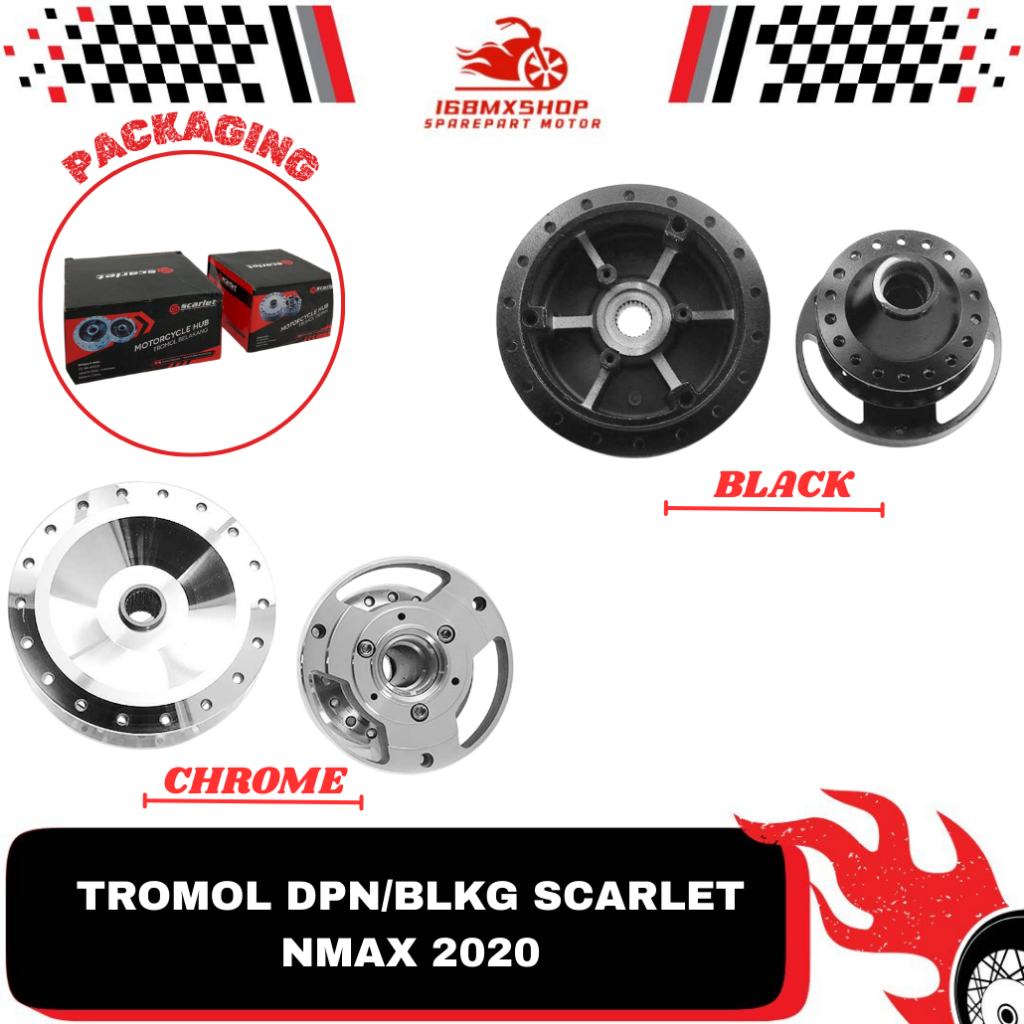 Tromol Depan & Belakang Nmax 2020 " Original Scarlet " Tromol Trombol Hub Depan Belakang Set Nmax