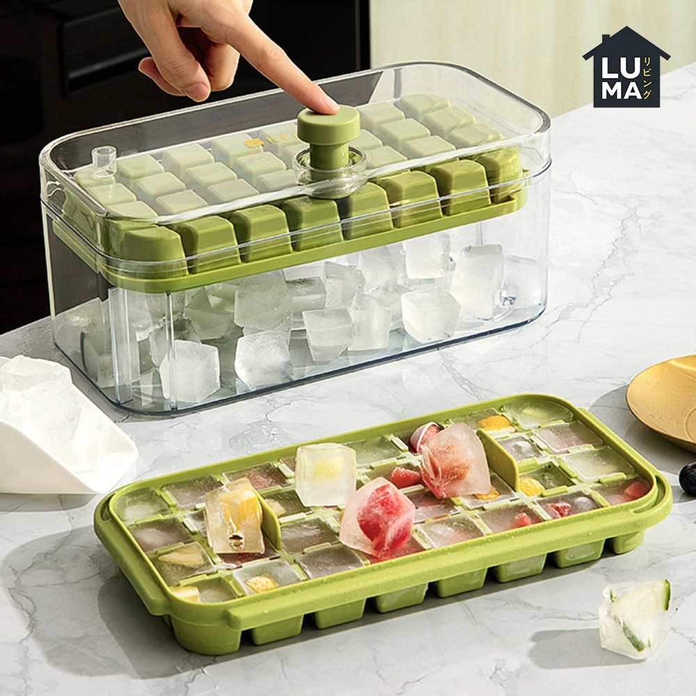 Cetakan Es Batu 28 56 Grid Transparan Box Silikon Tekan Otomatis Ice Cube Maker Freezer