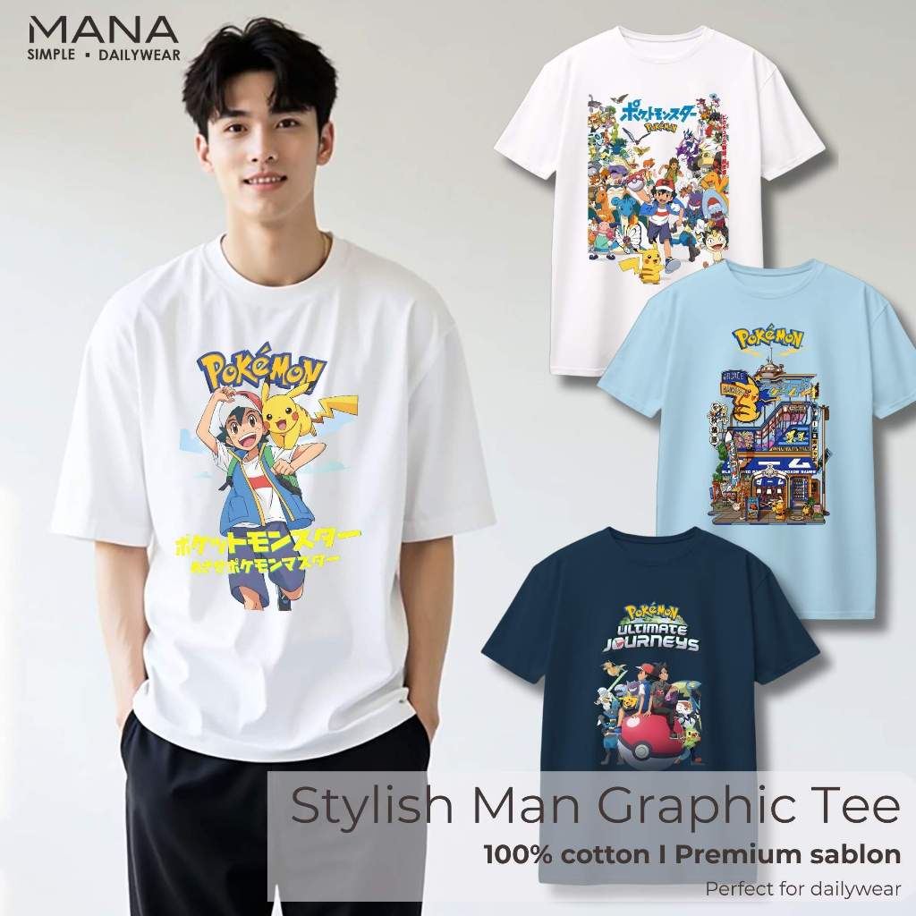baju kaos pria cowok anime Pokemon pikachu - t shirt pria anime pikachu Pokemon - kaos baju oversize