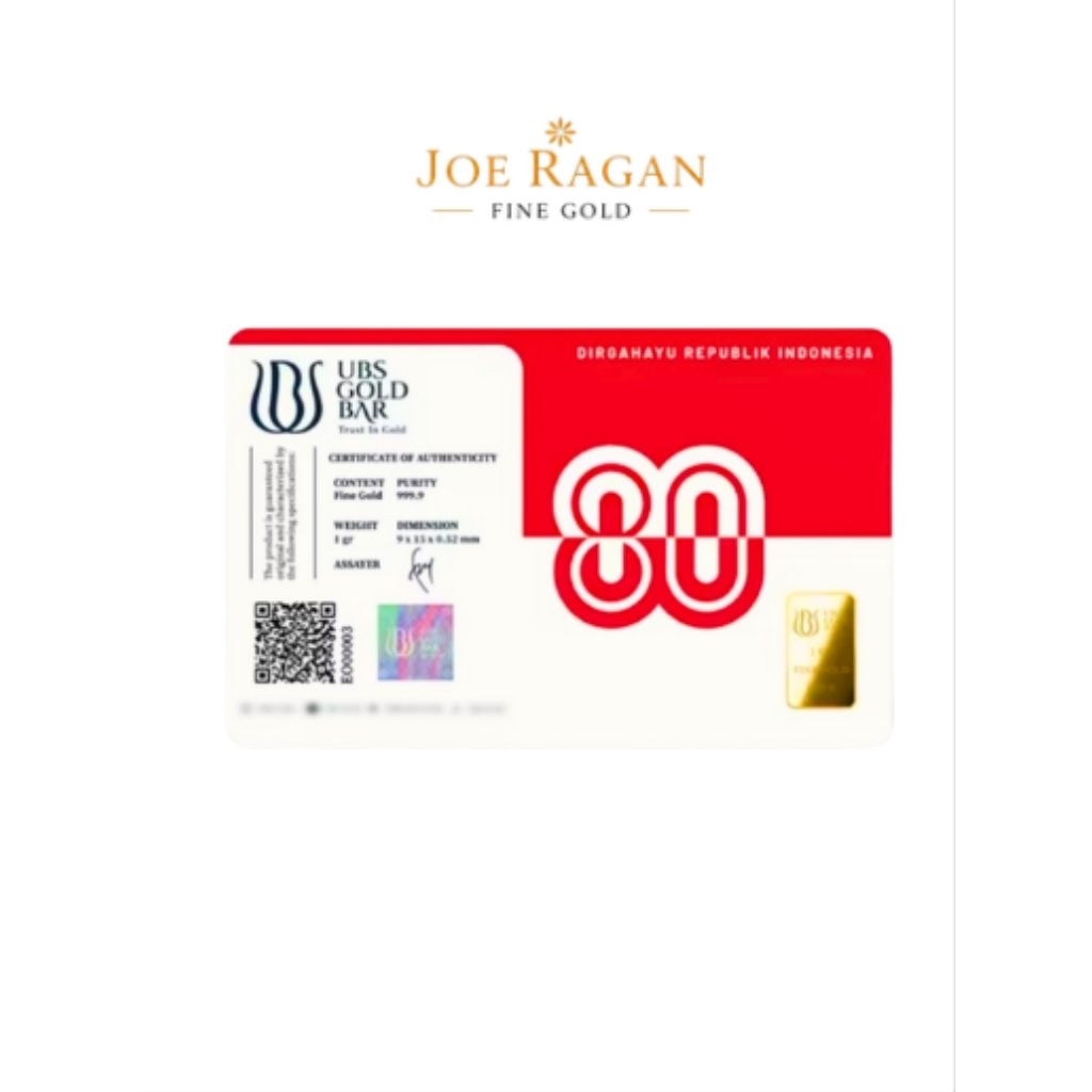 Logam Mulia UBS GOLD 1Gram Series Indonesia 80Th