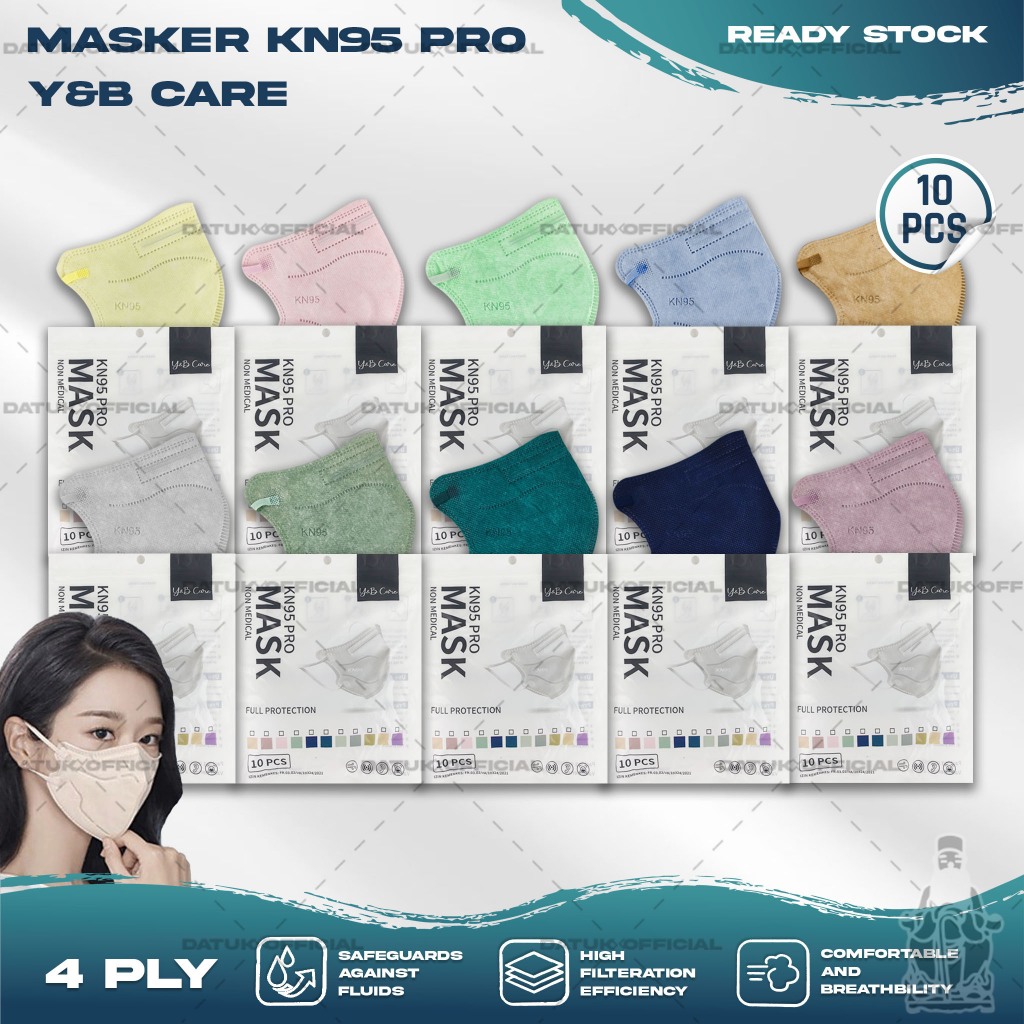 Masker KN95 PRO Y&B CARE 4Ply isi 10Pcs Putih Hitam Warna Warni 95PRO KN 95 PRO 4 Ply Earloop Surgic