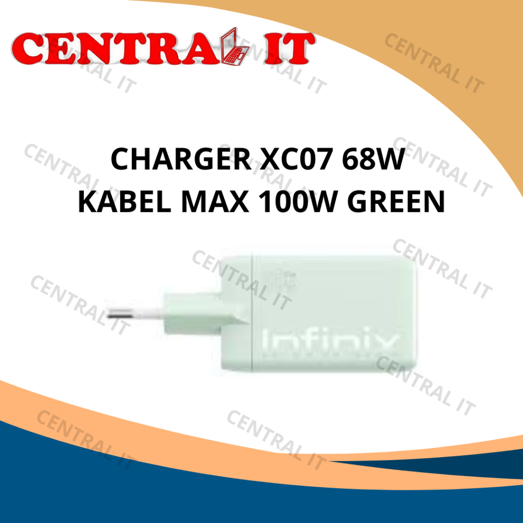 Infinix Charger XC07 68W Kabel Max 100W Hijau GaN 3 Port USB-C USB-A Fast Charging PD PPS QC SCP Pro