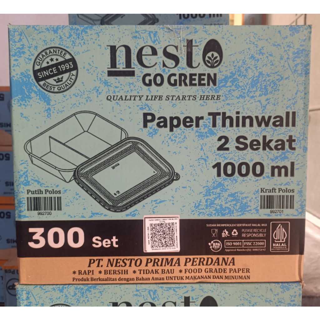 [ GRAB / CARGO ] PAPER THINWALL SEKAT 2 FOODSAFE / PAPER THINWALL 2 SEKAT 1000ML ISI 300 SET