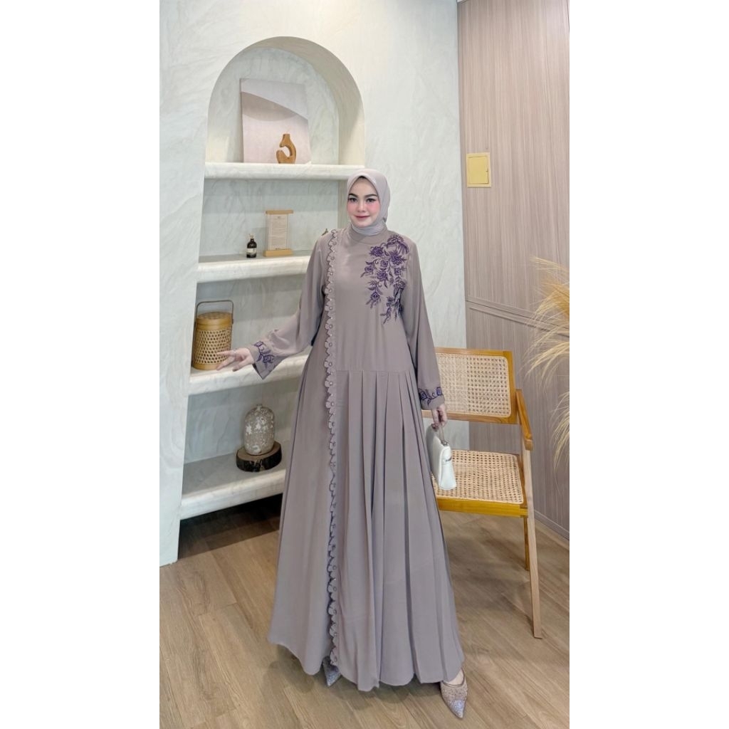 Naura Dress by Restu Mandeh Original - Dress dengan Bahan Inaya Arabian import Embroidery Full Payet