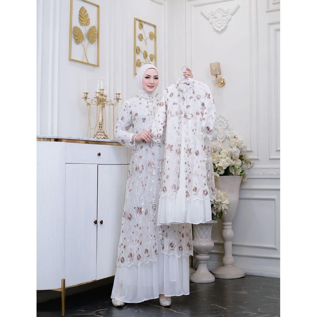 Mom And Kids/Warna Putih/Gamis Amalia Couple/Gamis Outher Couple Ibu dan Anak / Gamis Modern Couple 