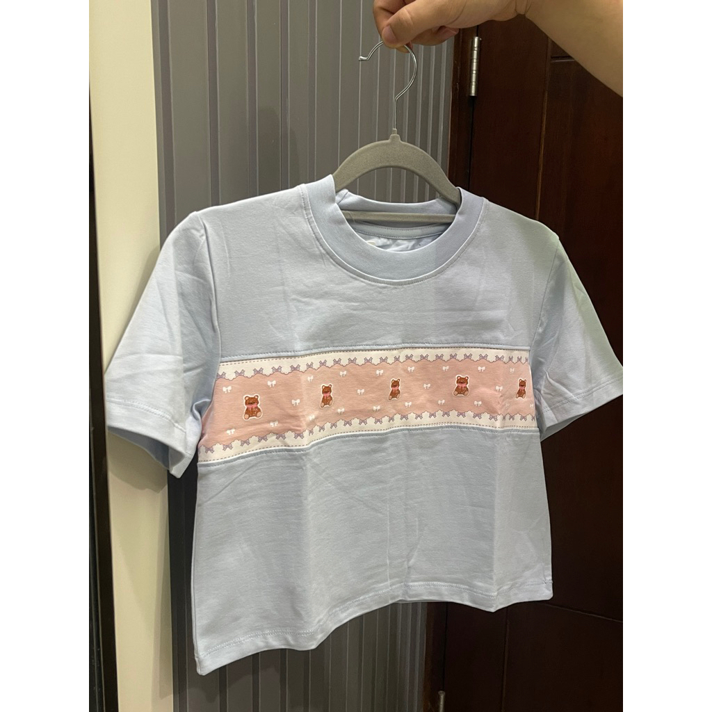 Baby Tee Bear | Crop Top Bear | Korean Top | Kaos Crop Wanita | Crop Tee Wanita
