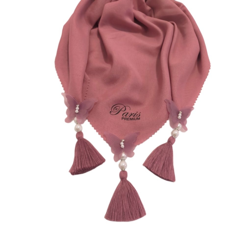 Jilbab Segiempat Paris Premium Tassel Kupu Kupu Manik Mewah Kondangan Hijab Square Muslim Kerudung N