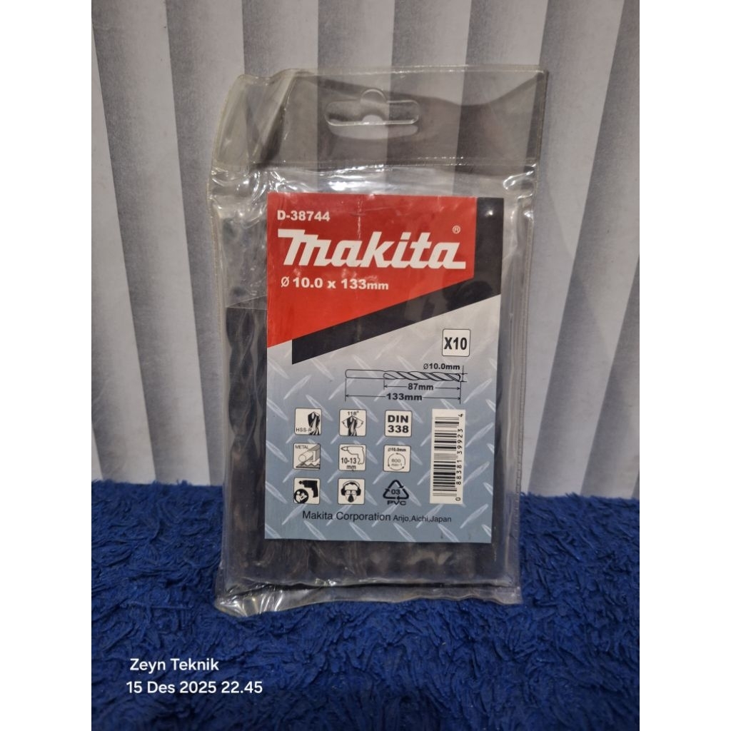 Mata Bor Besi 10mm Makita D-38744 / HSS-R METAL DRILL BIT 10mmx133mm (87)mm