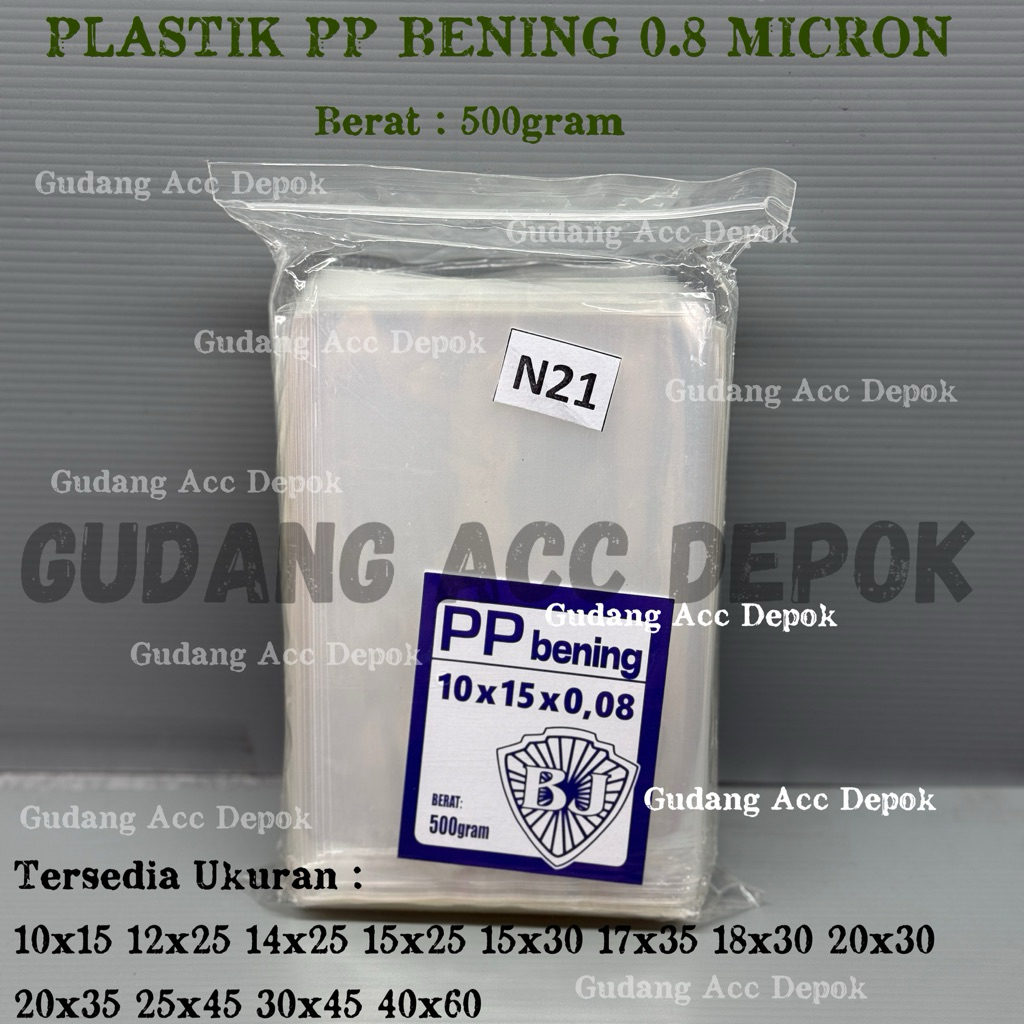 (ISI 500GRAM) PLASTIK PP BJ BAWANG 0.8 MM UKURAN 10x15 12x25 14x25 15x25 15x30 17x35 18x30 20x30 20x