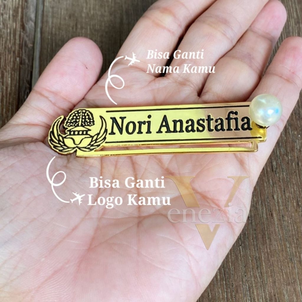 NameTag+LambangKorpri Mutiara,,LapisEmas Mewah Elegant