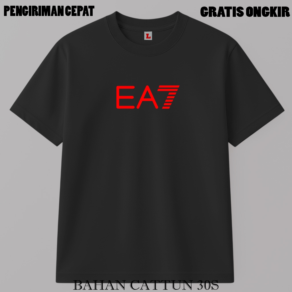 Promo Kaos Terbaru EA7 Merah Tebal Kekinian Pria Wanita Korea Style | T-Shirt Termurah Kualitas Terb