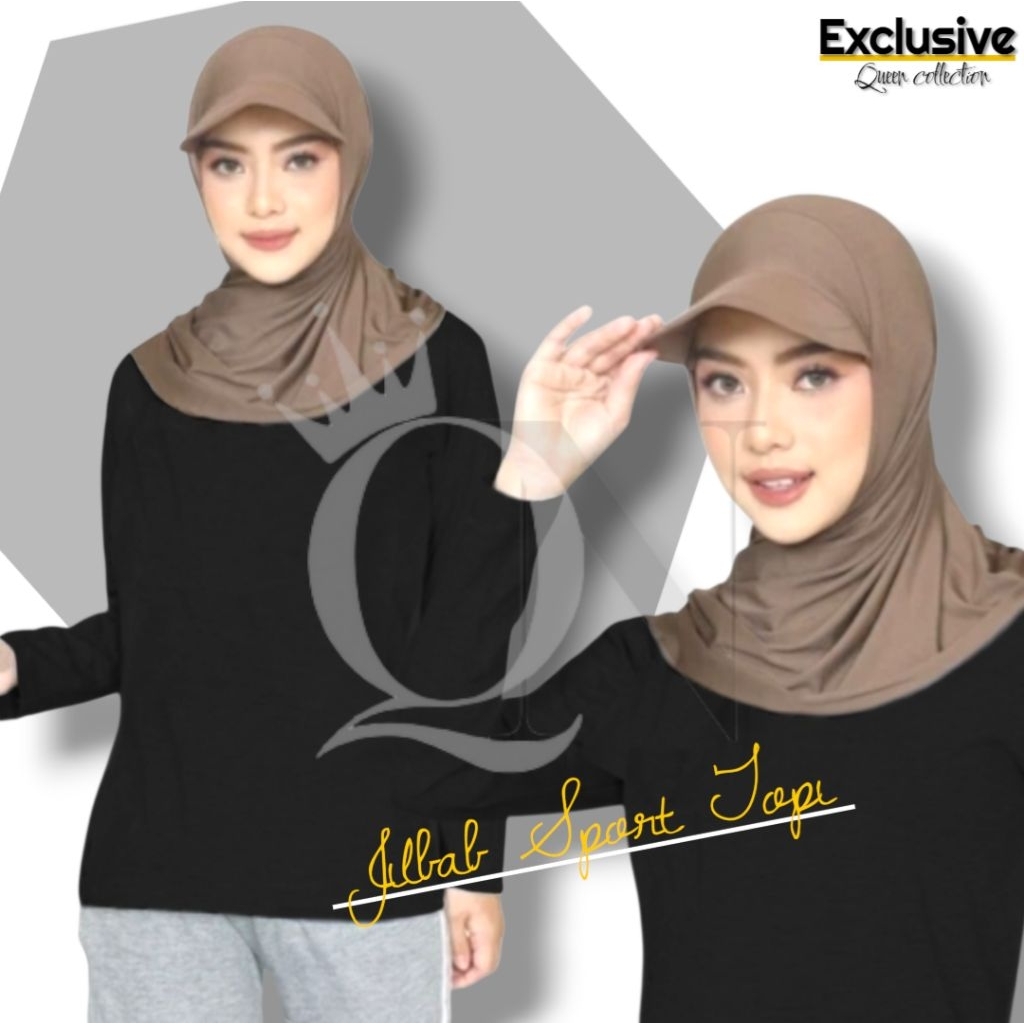 QN-JILBAB SPORT TOPI S'SIZE HIJAB TOPI OUTHDOR KERUDUNG OLAHRAGA WANITA MUSLIMAH -HITAM