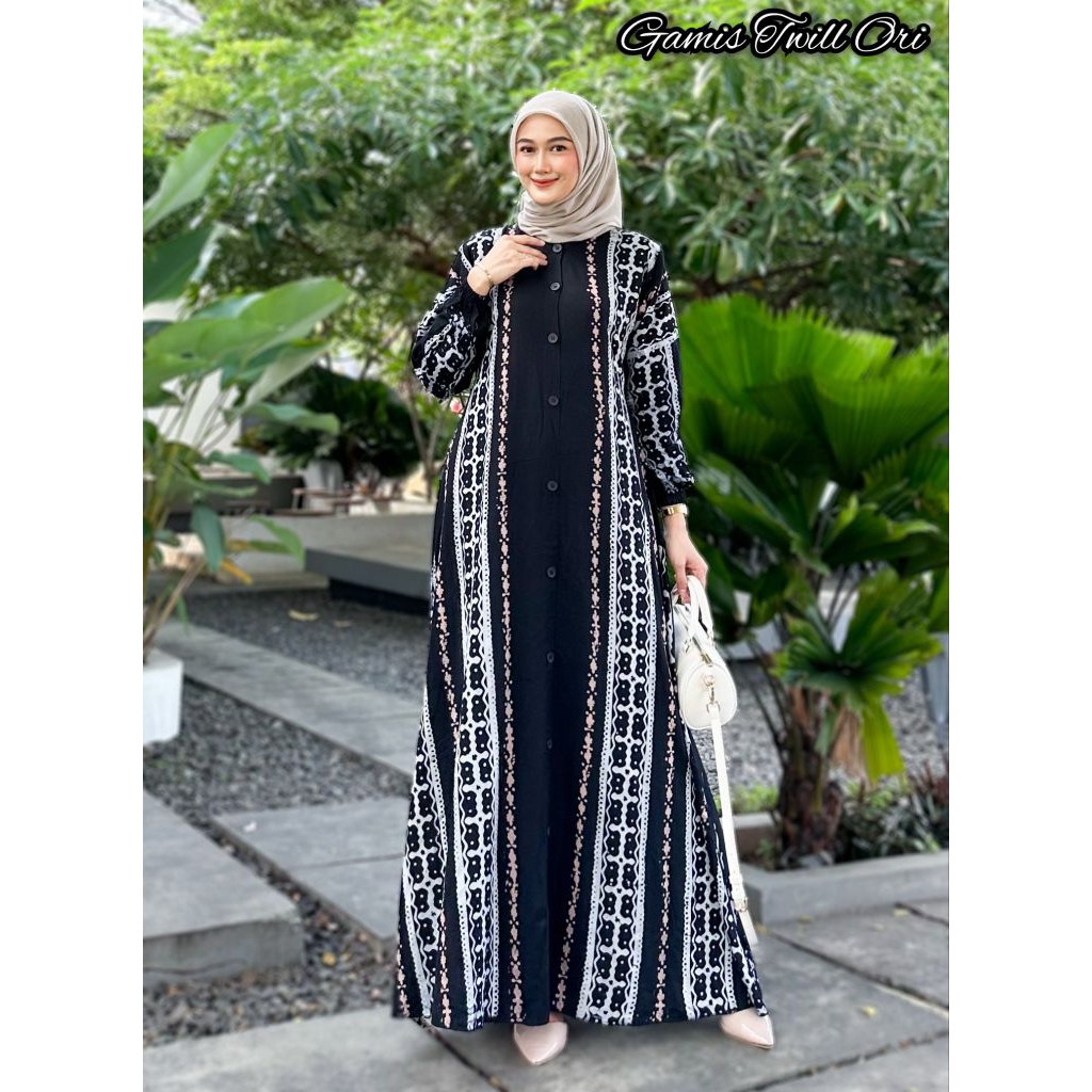 Gamis Twill Ori Premium/ Abaya Lebaran Batik Cap Rayon Twill Premium Tebal Nyaman Kekinian