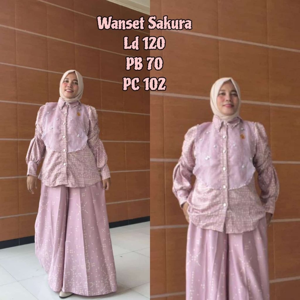 ONE SET sakura/setelan celana crincle /Halis fashion