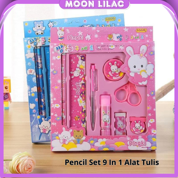 2009 Pencil Set 9 In 1 Alat Tulis Sekolah Anak Lengkap
