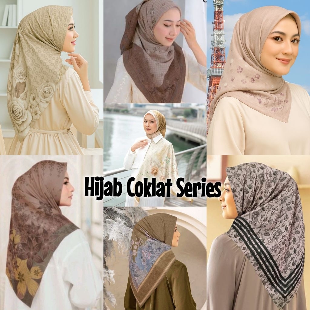 Hijab Segiempat Voal Premium Motif Warna Seri Coklat/Moka/Coksu/Cream/Nude/Brown/Milo