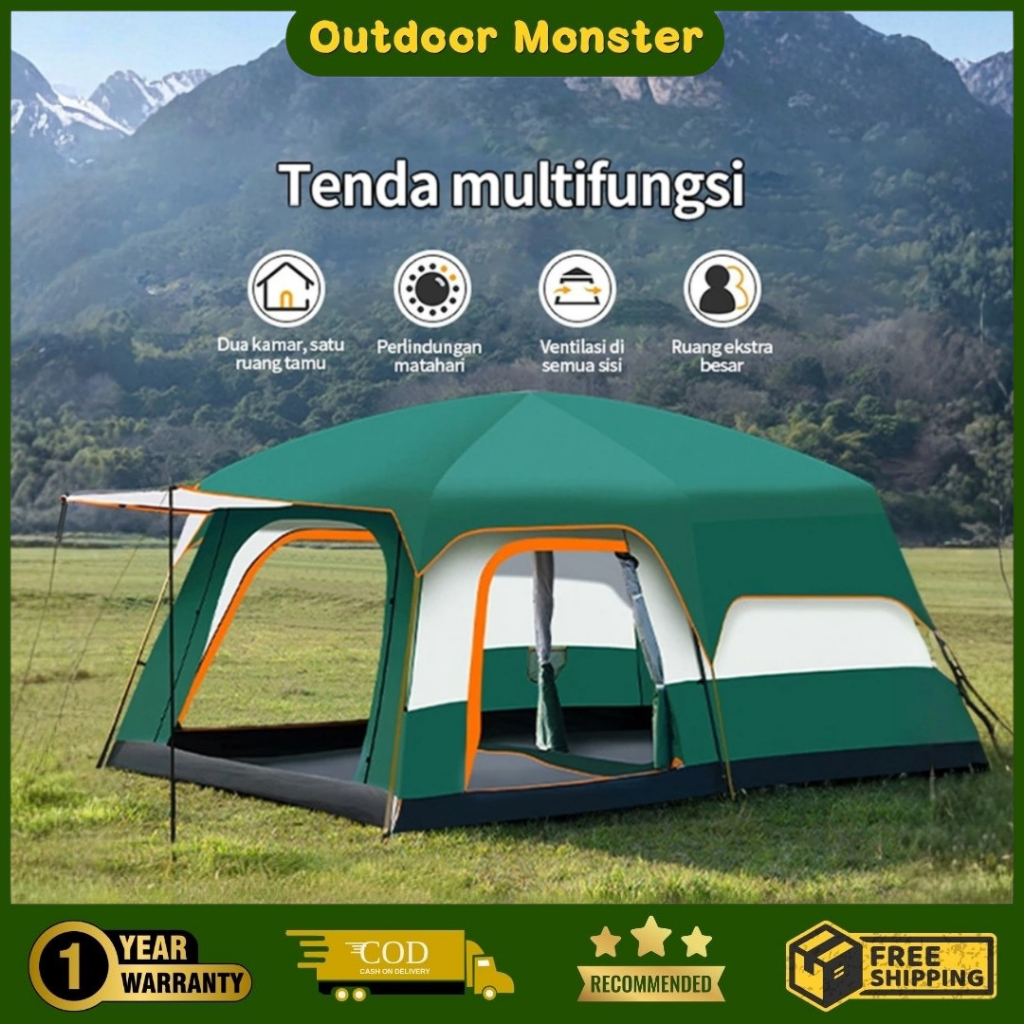 OUTDOOR Monster (GARANSI 1 TAHUN) 8-12 Orang Tenda Camping Tahan Air dan Angin - Tenda Besar Keluarg