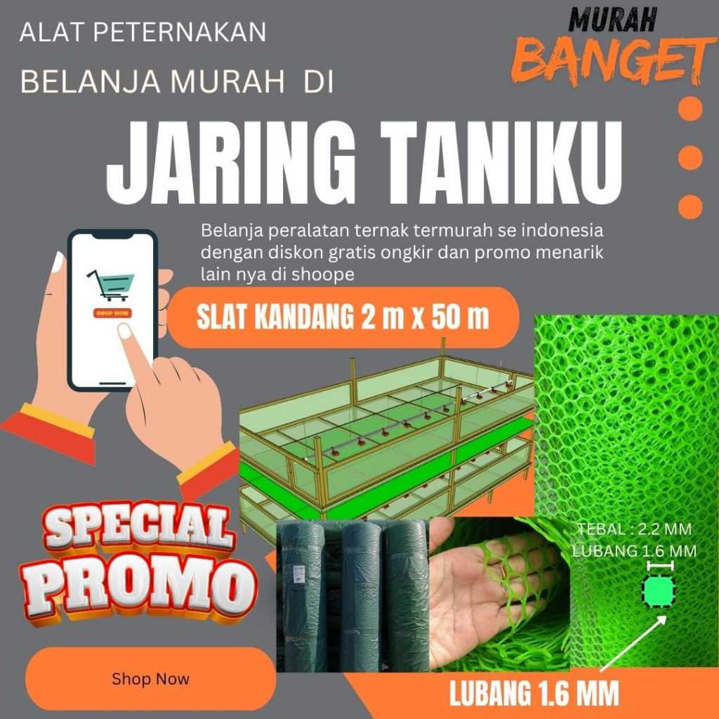 SLAT KANDANG AYAM - SLAT PLASTIK ROLL - SLAT KOLONI AYAM - SLAT MESH ROLL BROILER- 2x50meter tebal 2