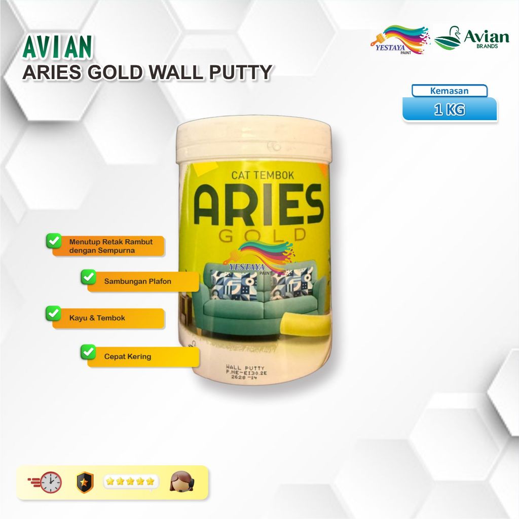 Avian Dempul Kayu - Plamir Aries Gold Wall Putty Filler 1kg- cat dempul - cat warna