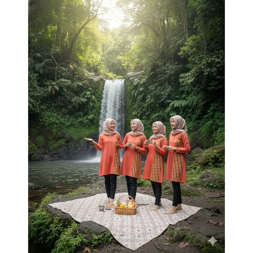 TUNIK KAOS WANITA KOMBINASI BATIK LENGAN PANJANG teracotta MURAH