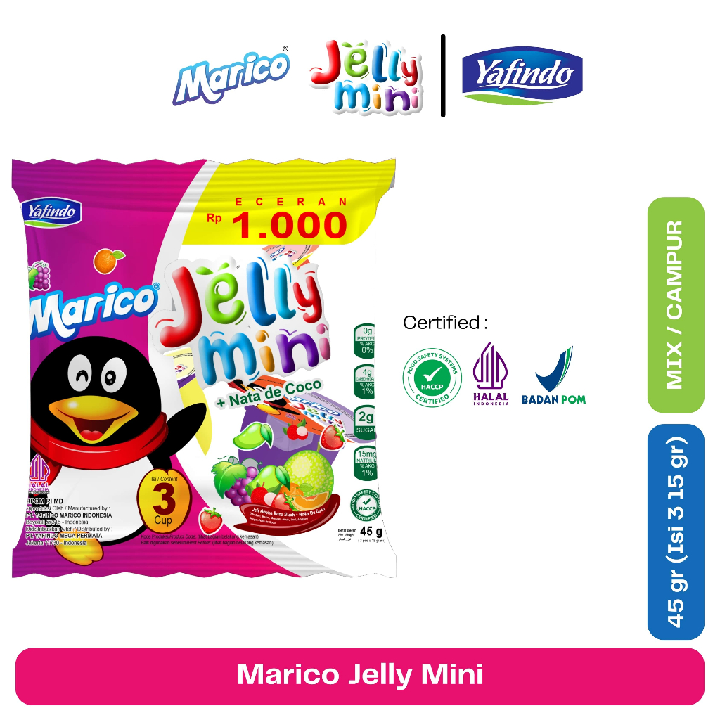 Marico Jelly Mini isi 3 Assorted, Mix Buah (Anggur, Strawberry, Jeruk, Melon, Leci, Mangga Madu) - 1
