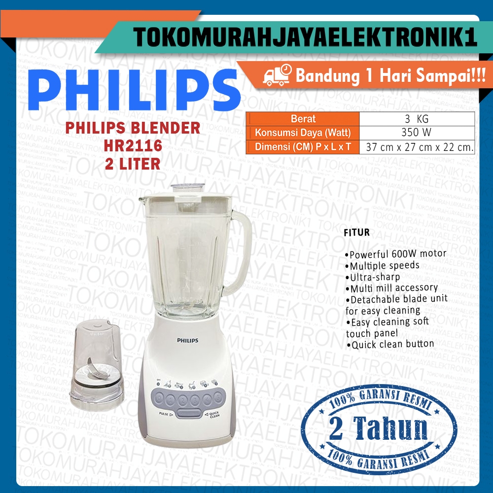 Philips Blender HR2116 - Blender 2 liter - Blender Philips Blender kaca 350 W