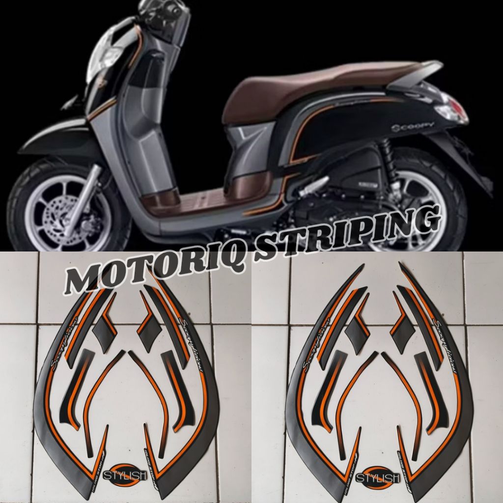 Stiker Striping Motor Scoopy Stylish 2017 Warna Hitam Oren Stiker Lis Body Standar