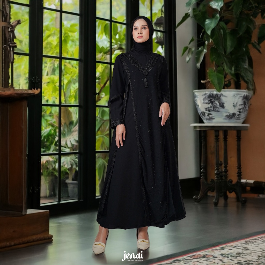 JENAI Gamis Abaya Hitam Elegan / Gamis Hitam Mewah dan Simple