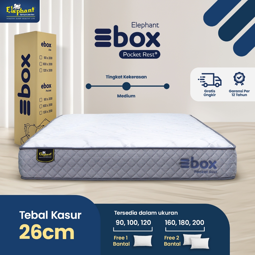 Ebox Pocket Kasur Springbed In a Box Pocket Spring Elephant / Kasur Springbed Vacum