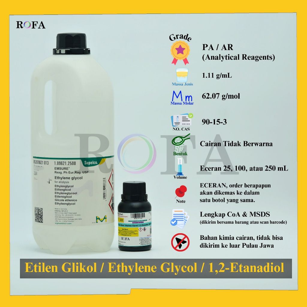 Etilen Glikol / Ethylene Glycol / 1,2-Etanadiol / HOCH2CH2OH Pro Analisis Eceran 25 mL - 250 mL