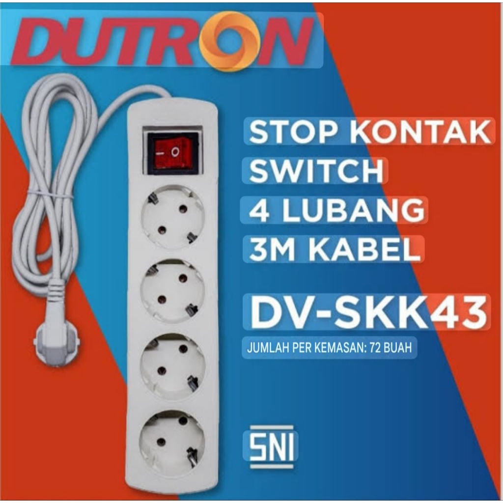 STOK KONTAK DUTRON 3 LUBANG KABEL 5 METER SWITCH