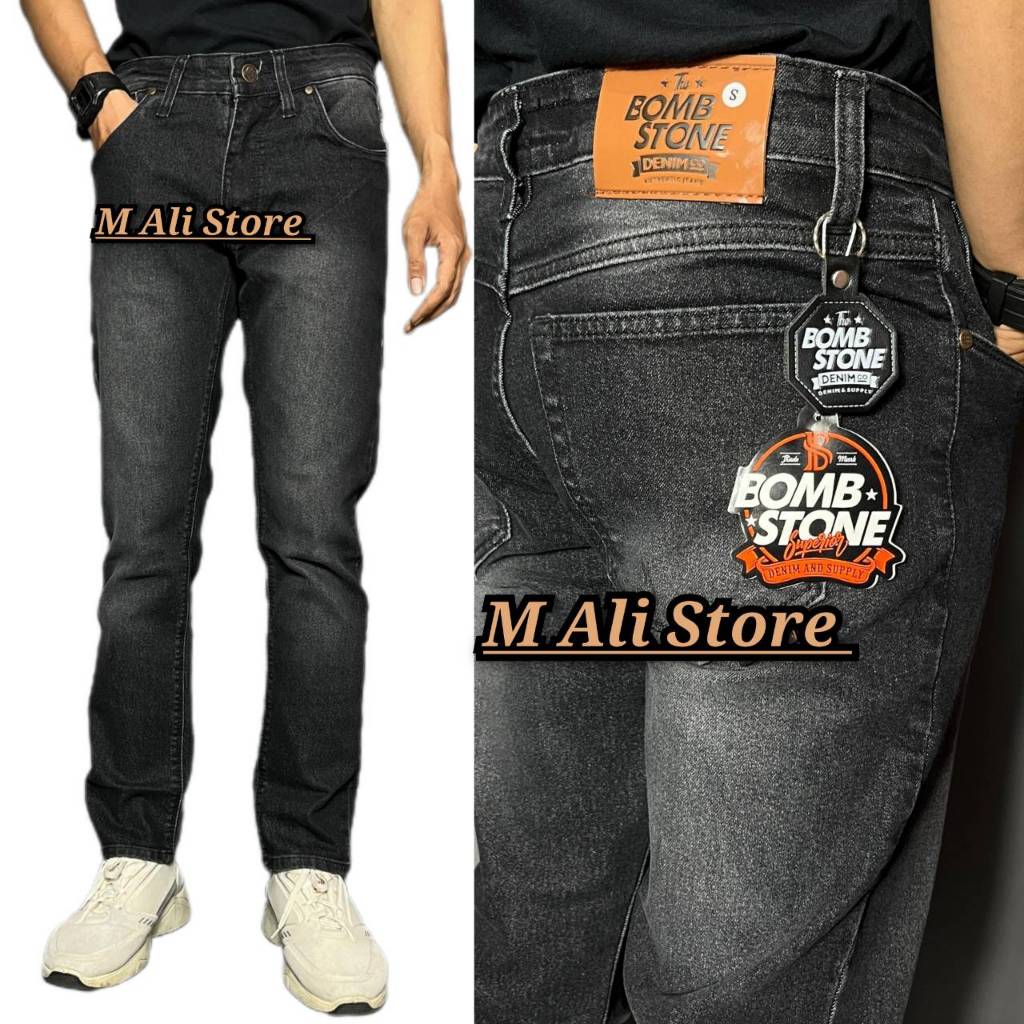 BOMBSTONE DENIM - Celana Pria Jeans Panjang SLIMFIT Calana warna Black jazz Scrup Clor Hitam Polos